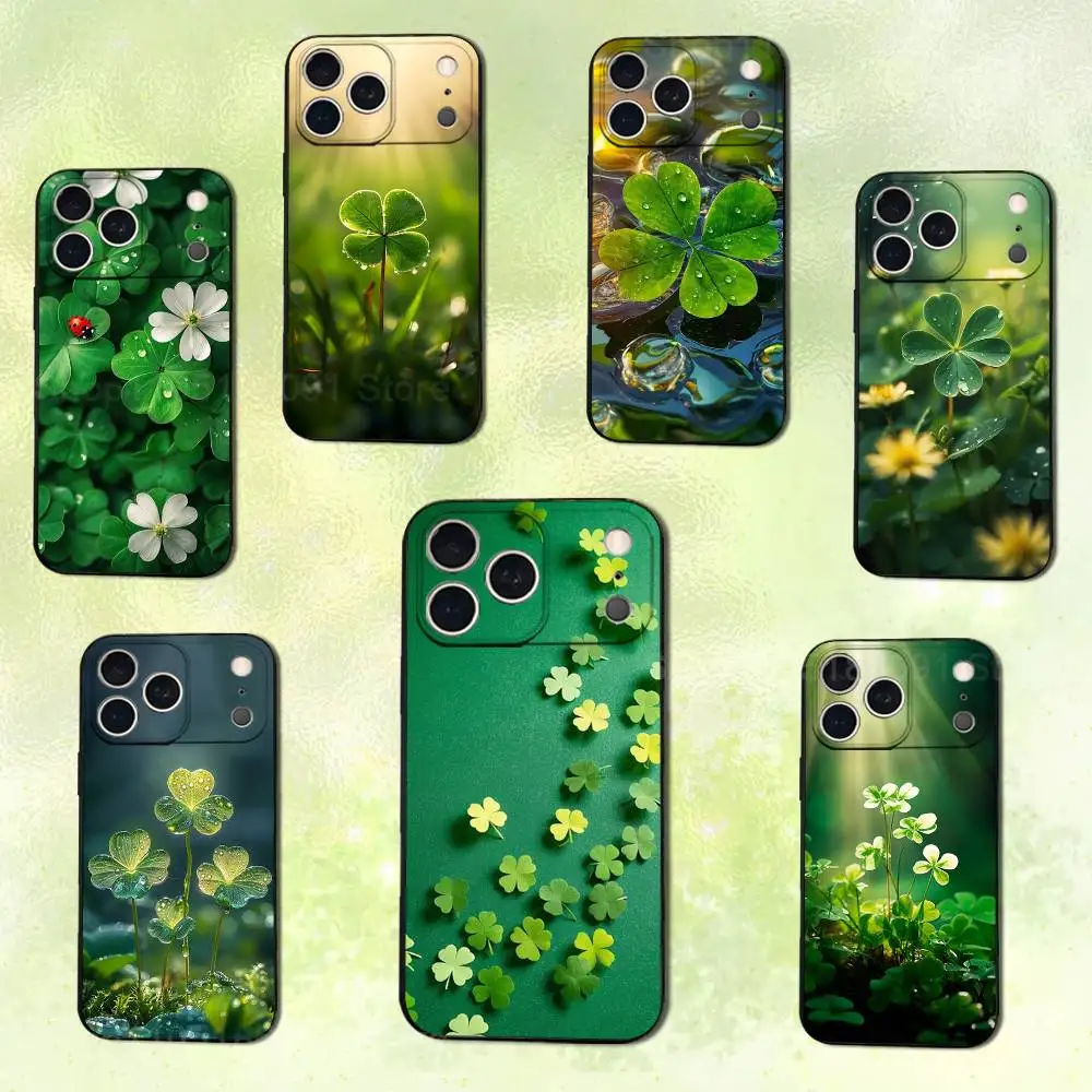 

Four Leaf Clover Lucky Symbol For iPhone 14,13,17,12,11,16,15,Plus,Pro Max,XS,X,XR,SE,Mini,Phone Case Soft Silicone Black Cover