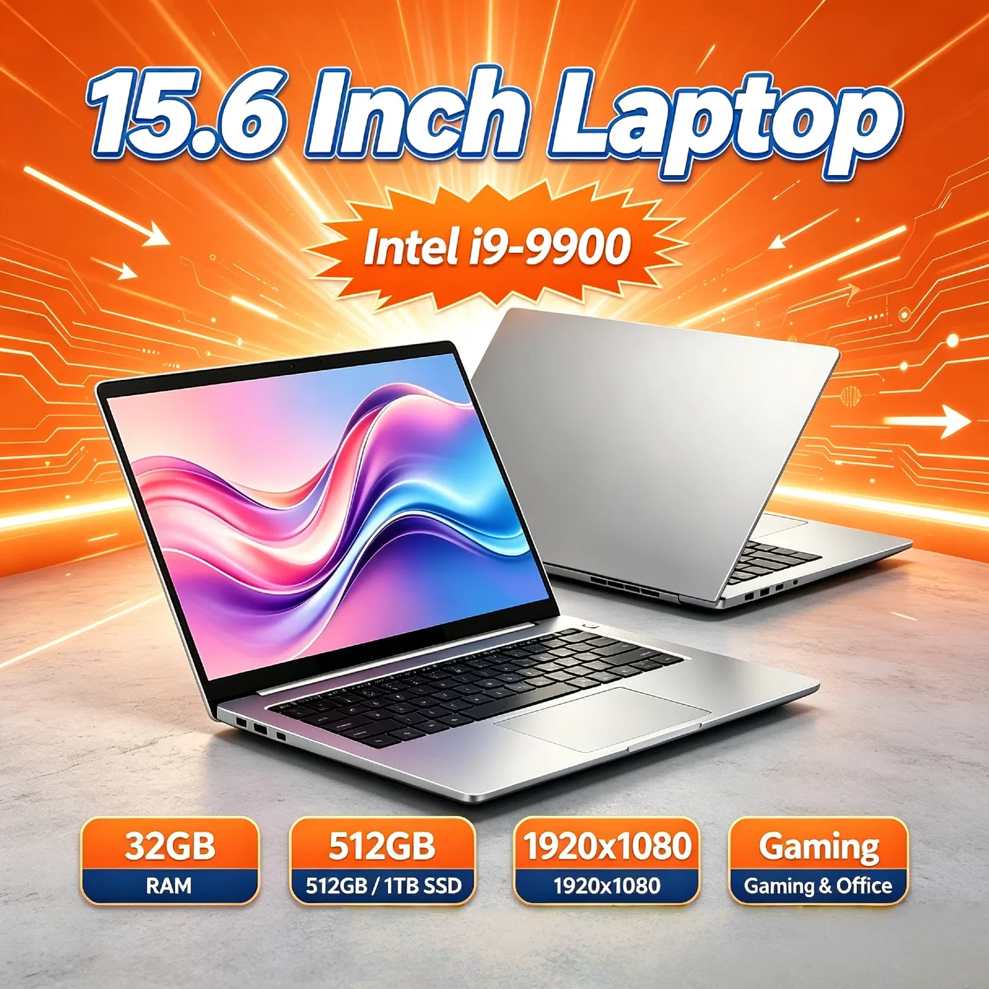 Slim Ultra Intel Core i9 9900 5GHz 8C16T 32GB RAM 512GB 1TB SSD 15.6 Inch Laptop Gaming Notebook 1920x1080 Office
