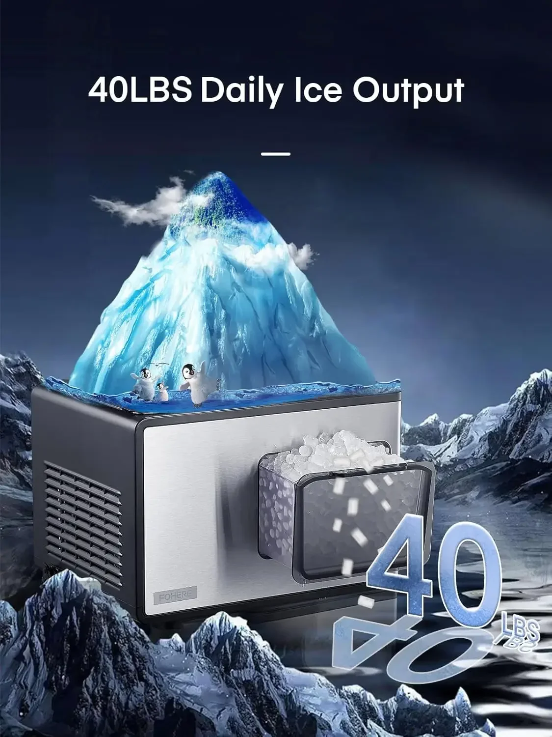 Nugget Ice Maker Countertop, /, Pebble Ice Maker with Soft Chewable Ice, Self Cleaning Sonic Ice Machine