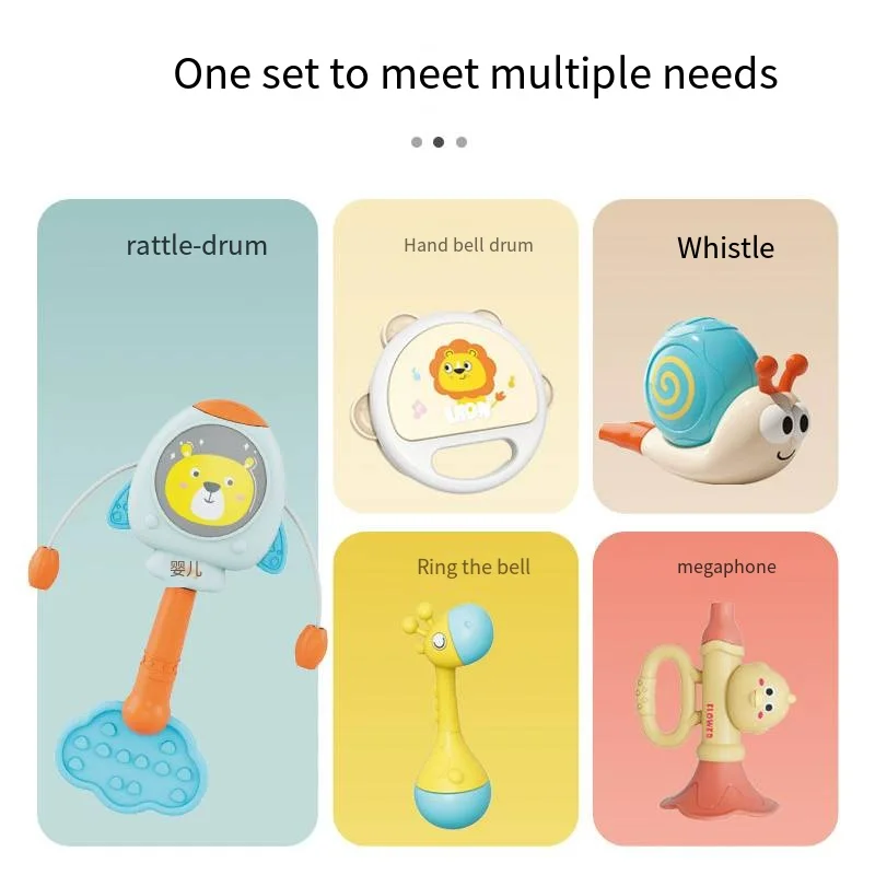 Beruhigendes Spielzeug für Babys, Trommelrassel, Hornpfeifenset, 5-teiliges sicheres Material, Spielzeug mit Klang, beruhigendes Baby, Baby-Geschenk, Spielzeug, Ostergeschenk