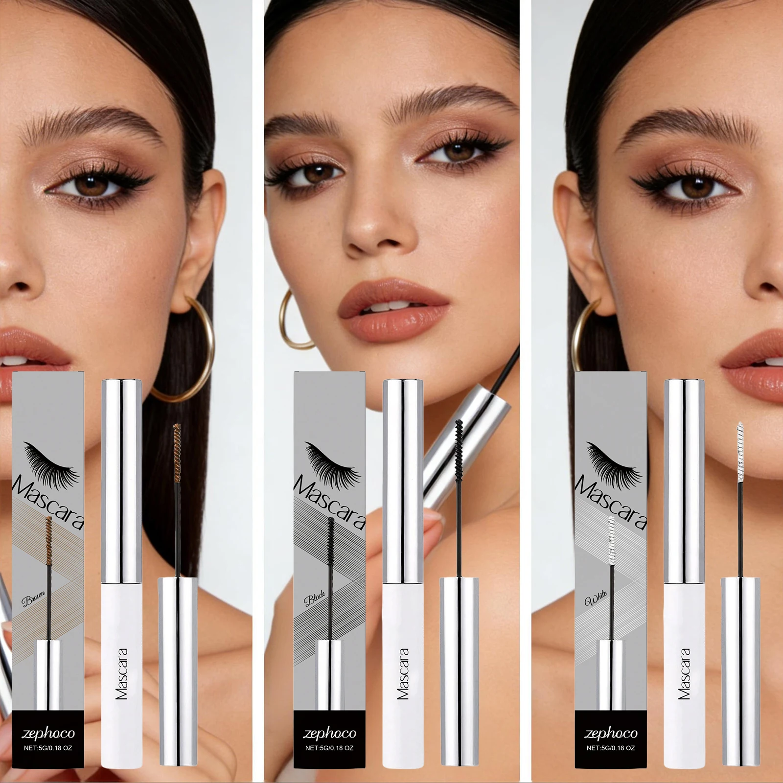 Mascara Impermeabile Incurvante Nero, Pennello per Ciglia Volumizzante, Anti-Sbavatura, Lunga Durata, Mascara Bianco, Cosmetici per il Trucco degli Occhi