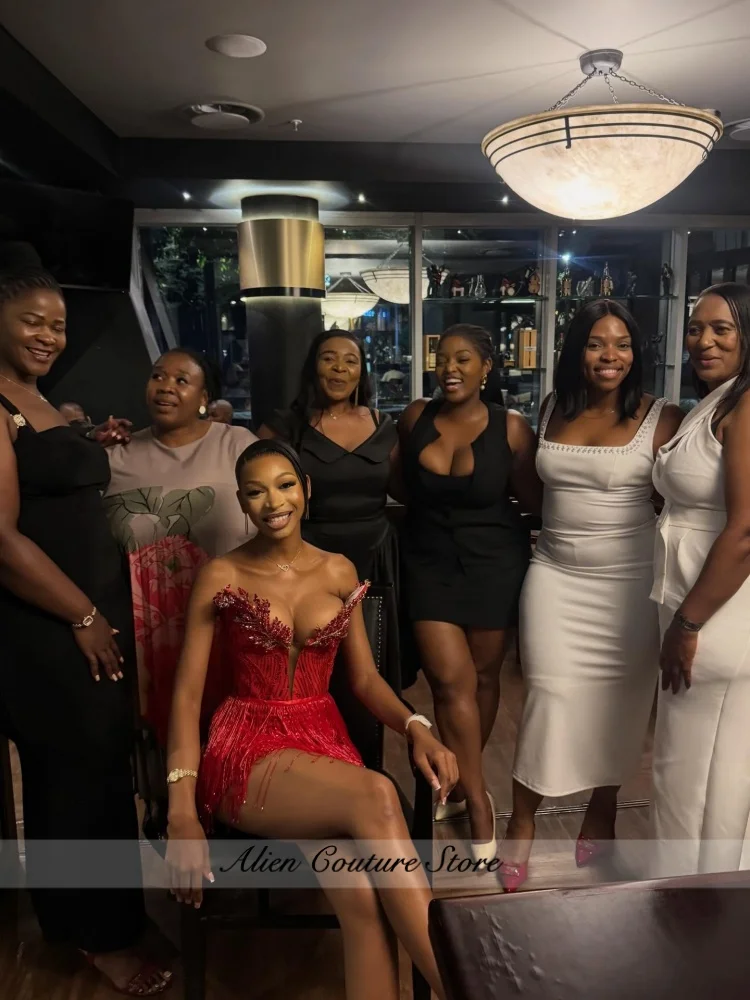 2026 Red Sexy Beaded Prom Party Dress Luxury BlackGirls Bling Women's Birthday Party Senior Hoco Dress  Customized view 5