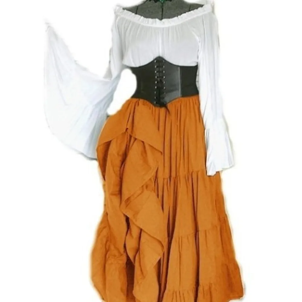 Medieval Renaissance Long Sleeve Dress Women Victorian Vintage Flare Sleeve Party Gown Gothic Retro High Waist Pleated Robe