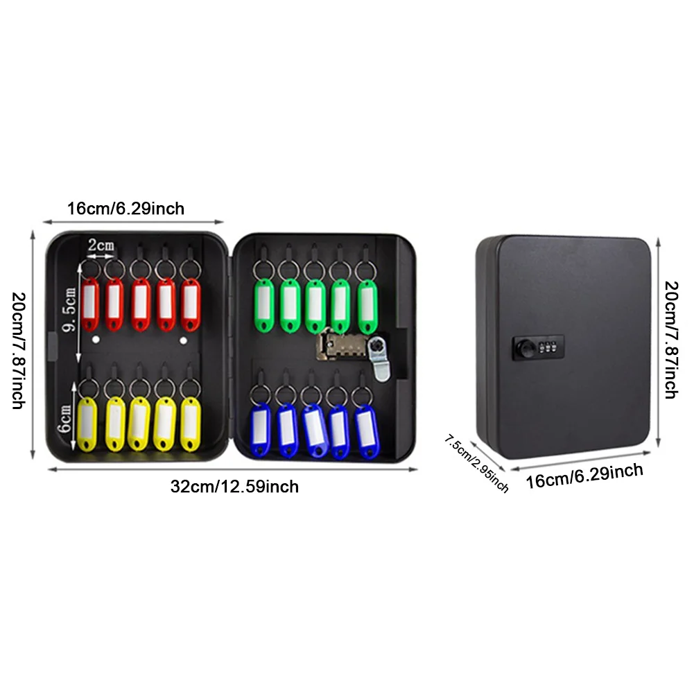 Key Storage Lock Box 20 Key Hooks Combination Key Cabinet Security Lock Box with Key/Code Lock Locking Key Cabinet Key Safe Box