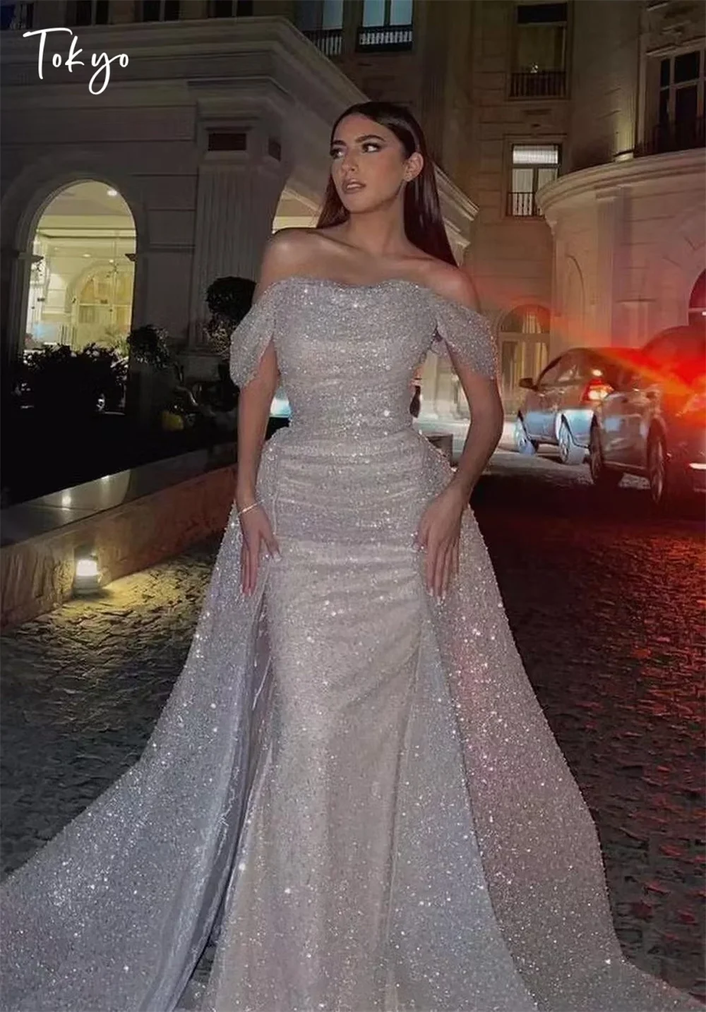 طوكيو مخصص الأبيض قبالة الكتف فساتين الزفاف بلا أكمام ذيل محكمة زي العرائس 2025 أنيقة حورية البحر فساتين الزفاف #1