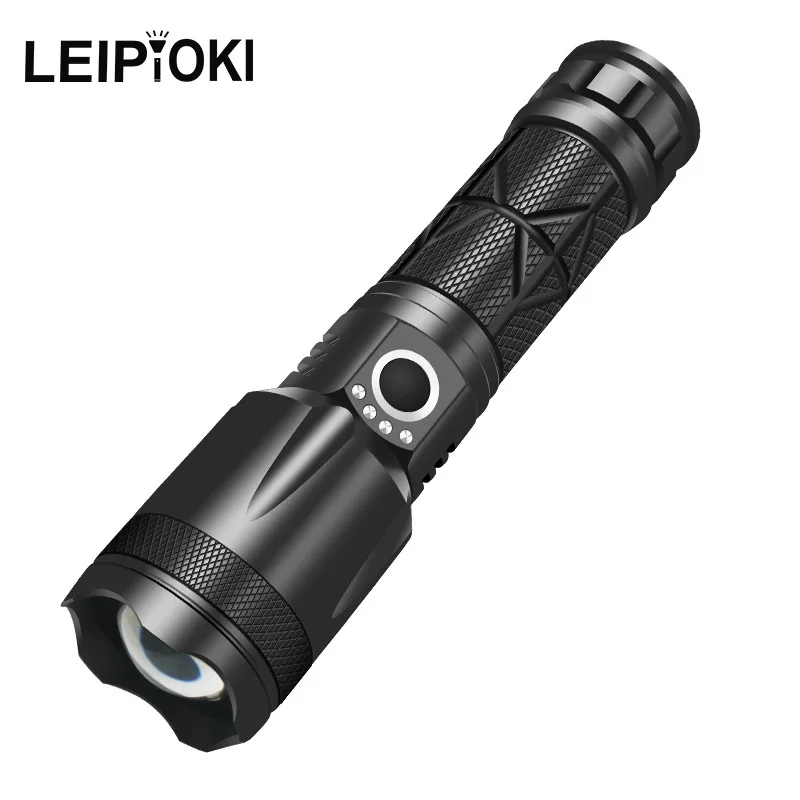 

Powerful LED Flashlight with USB Rechargeable Zoom Torch Power Display White Laser Tactical Flashlights Outdoor Aluminum lantern