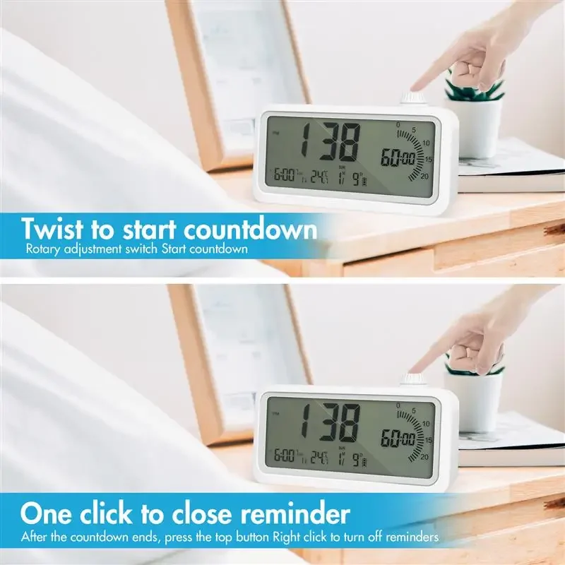 Wireless Visual Timer for Kids Adults 60-Minutes Usb Rechargeable Countdown Timer LCD Screen Time Management Alarm Clock