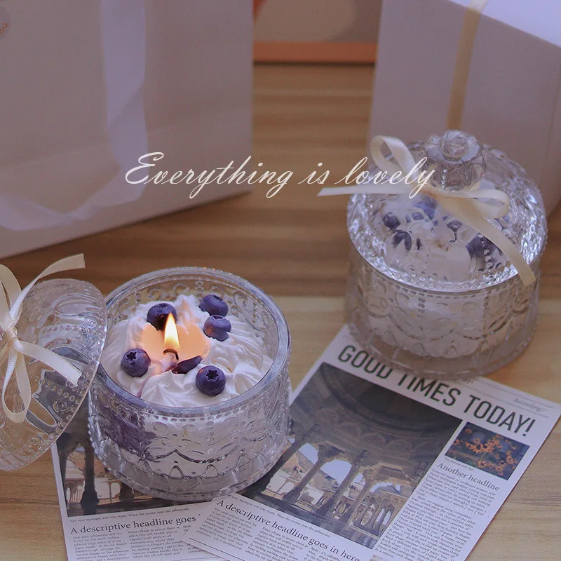 9x11cm Handcrafted Blueberry-shaped Jar Candle, Cute Cream Blue Cup, Wax Jar, Wax Exquisite Table Decoration, Wedding Souvenir