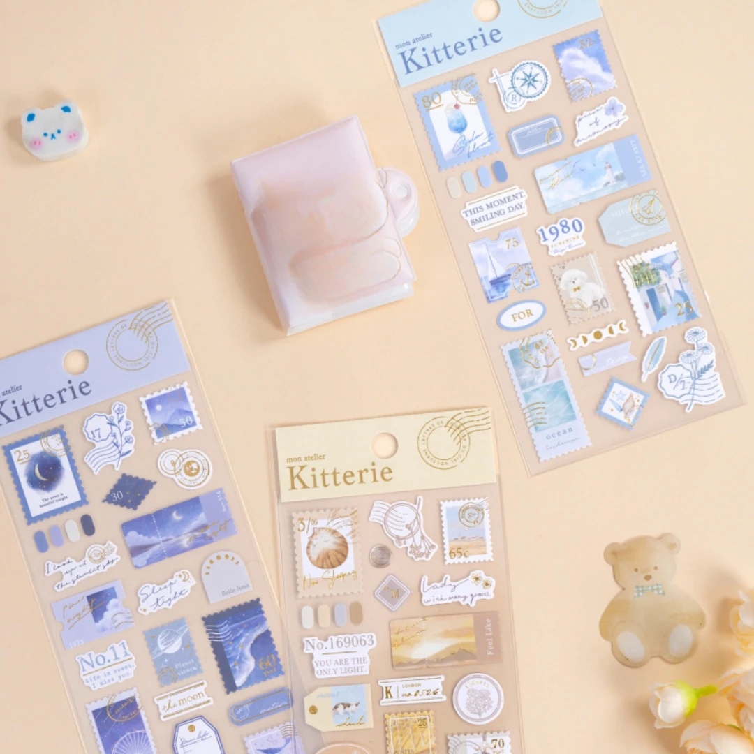 3 Pcs Random Gold Foil Stamp Travel Stickers Scrapbooking Diy Journal Cute Sticker Sheet Stationery Decor Aesthetic Gift