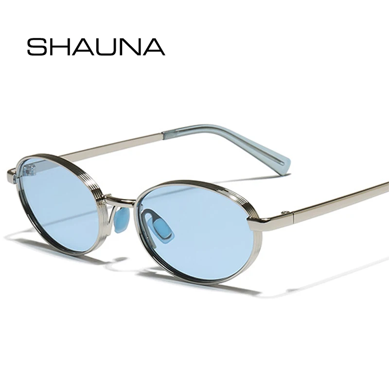 SHAUNA Neue ovale Metall-Sonnenbrille für Damen, modisch, in Bonbonfarben, UV400, Retro-Punk-Sonnenbrille für Herren, Outdoor-Sonnenbrille