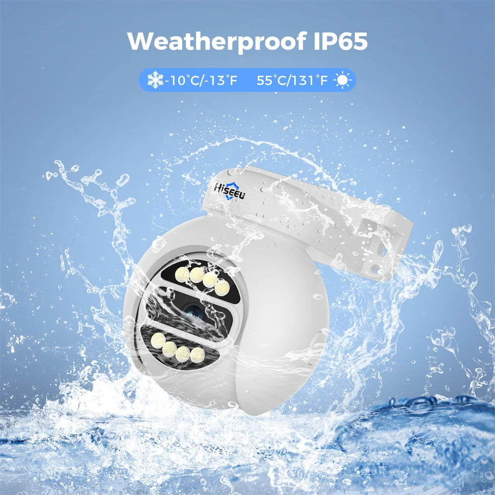 كاميرا Hiseeu PK-4YHD685 بدقة 5 ميجابكسل WiFi IP مع إنذار كشاف صوت ثنائي الاتجاه لتتبع الإنسان بالذكاء الاصطناعي 300 °   عموم 90 °   إمالة مانعة لتسرب الماء IP65
