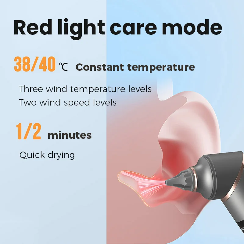 Dispositif de soin des oreilles à faible bruit, sèche-oreille, prévention de la croissance bactérienne, prévention de l'inflammation du canal auditif, thermostat intelligent