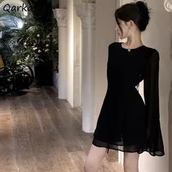 Dresses Women Black Flare Sleeve Summer Spicy Ladies Backless Lace-up Sexy Ulzzang European Style Elegant Trendy Slim Fit Gothic
