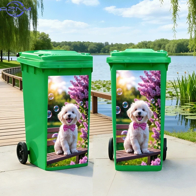 [2D Flat Printing]1pc Trash Can Sticker[Title Translated, Do Not Change]Cute Dog Playing with Bubbles Spring Theme Design Wall