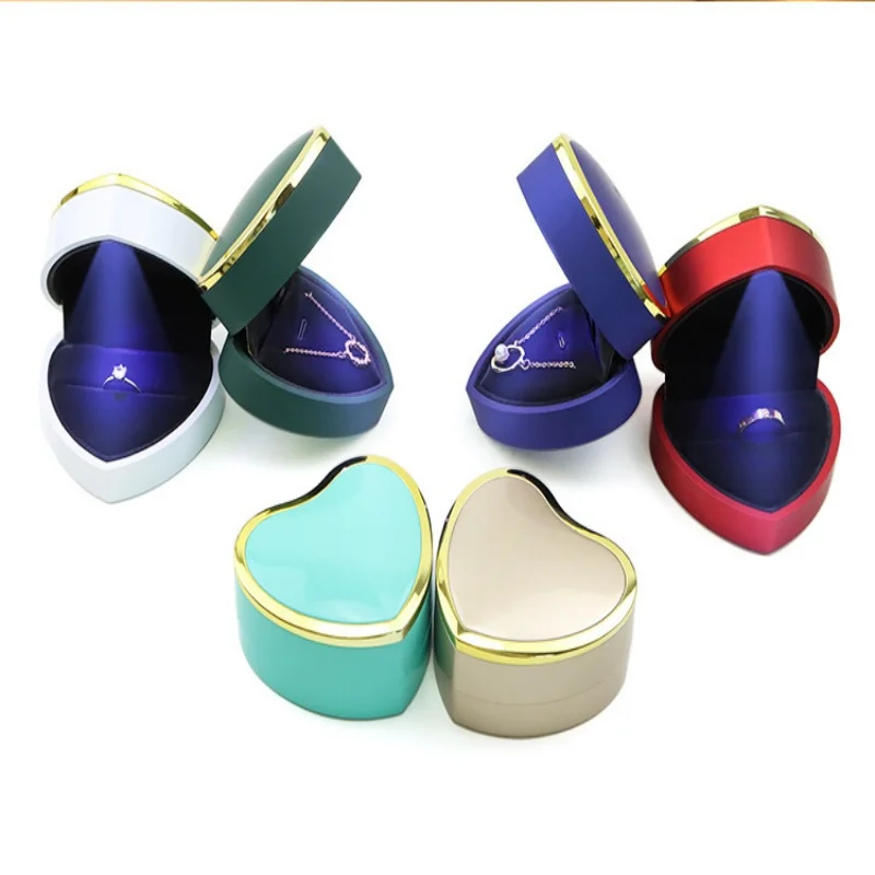 Heart-Shaped Wedding Ring Box With Led Light Gift Jewelry Display Packaging Boxes For Wedding Anniversary Engagement