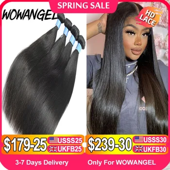 Wow エンジェルストレート 28 30 インチレミーブラジル人毛バンドル 100% シルキーヘア 3/4 個人毛エクステンションバージンヘア