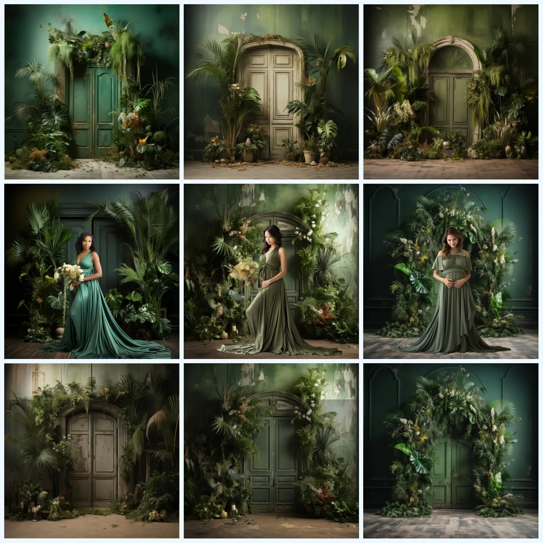

Mehofond Spring Green Wooden Doorway Backdrop Greenery Wedding Maternity Decoration Background for Photography Photo Studio