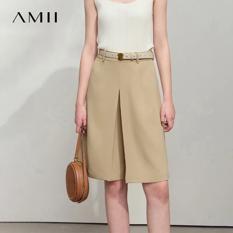 Amii Minimalistเสื้อผ้าผู้หญิงกางเกงขาสั้นกางเกงขากว้าง 2025 ฤดูใบไม้ผลิใหม่ต่อต้านริ้วรอยSolidเดินทางตรงกางเกงขาสั้นผู้หญิง 12541052