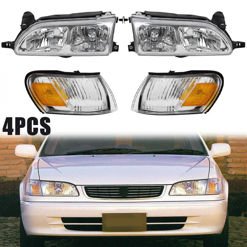 

For 1993-1997 Toyota Corolla Headlights &Turn Signal Corner Lights Left+Right
