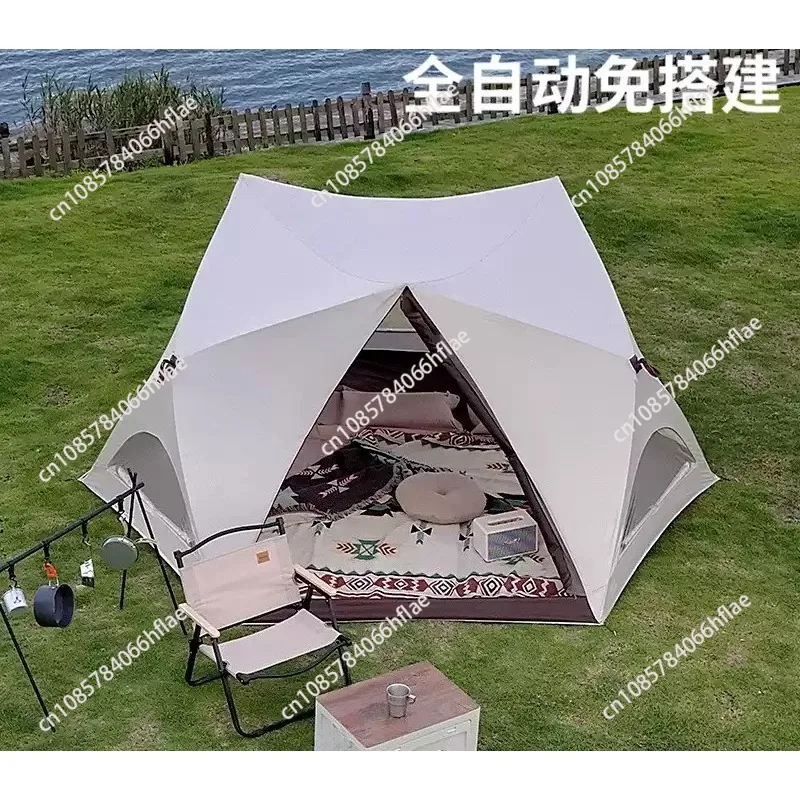Automatic Pop Up Hexagonal Beach Tent, Rainproof & UV Protection Instant Setup Sun Shelter for Family Outdoor Picnic