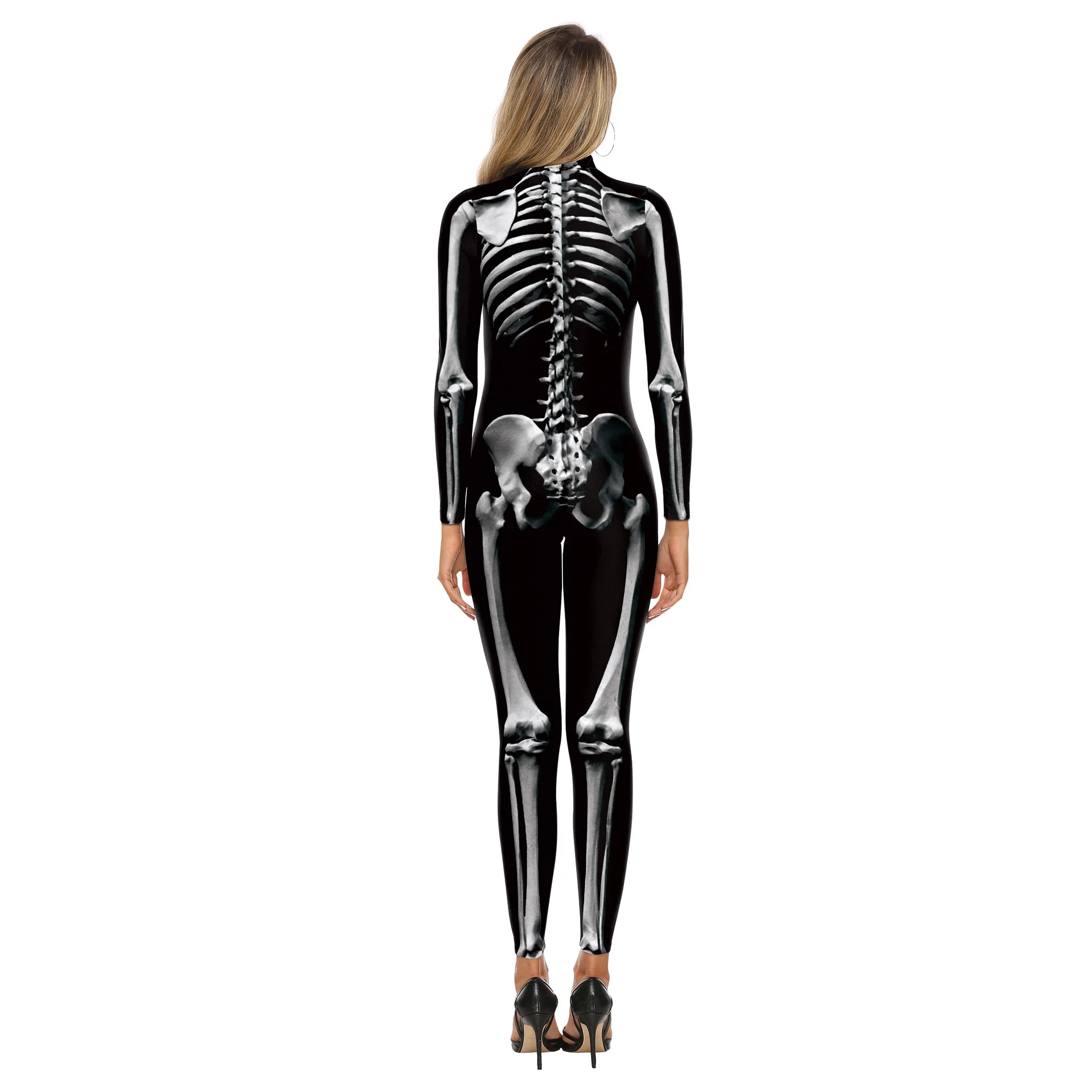 Mono de Cosplay de calavera 3D para mujer, mono de esqueleto, traje Zentai, disfraz de miedo, disfraz de carnaval, vestido de fiesta Punk