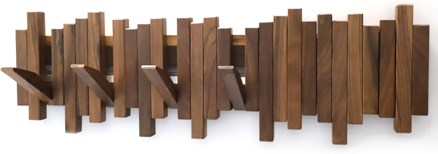 

Flip Down Wall Mount Coat Rack, 6 Hooks, Heavy Duty, Black Walnut, 23.6"