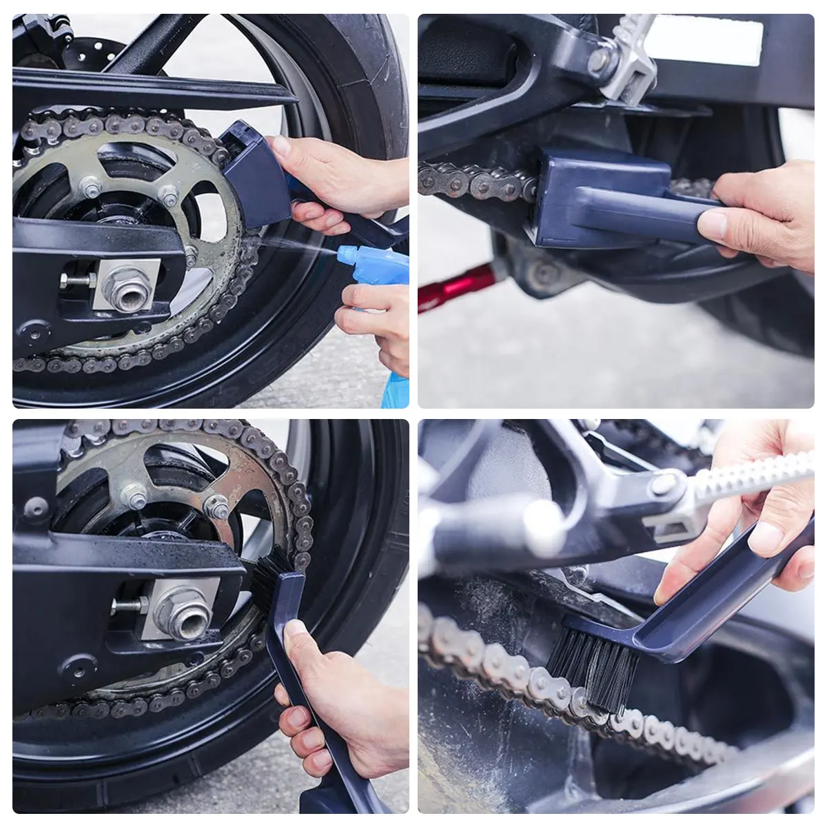 دراجة نارية سلسلة نظافة مزدوجة رؤساء دراجة تنظيف فرشاة قابلة لإعادة الاستخدام الدراجة سلسلة التروس فرشاة نظافة أداة دائمة دراجة