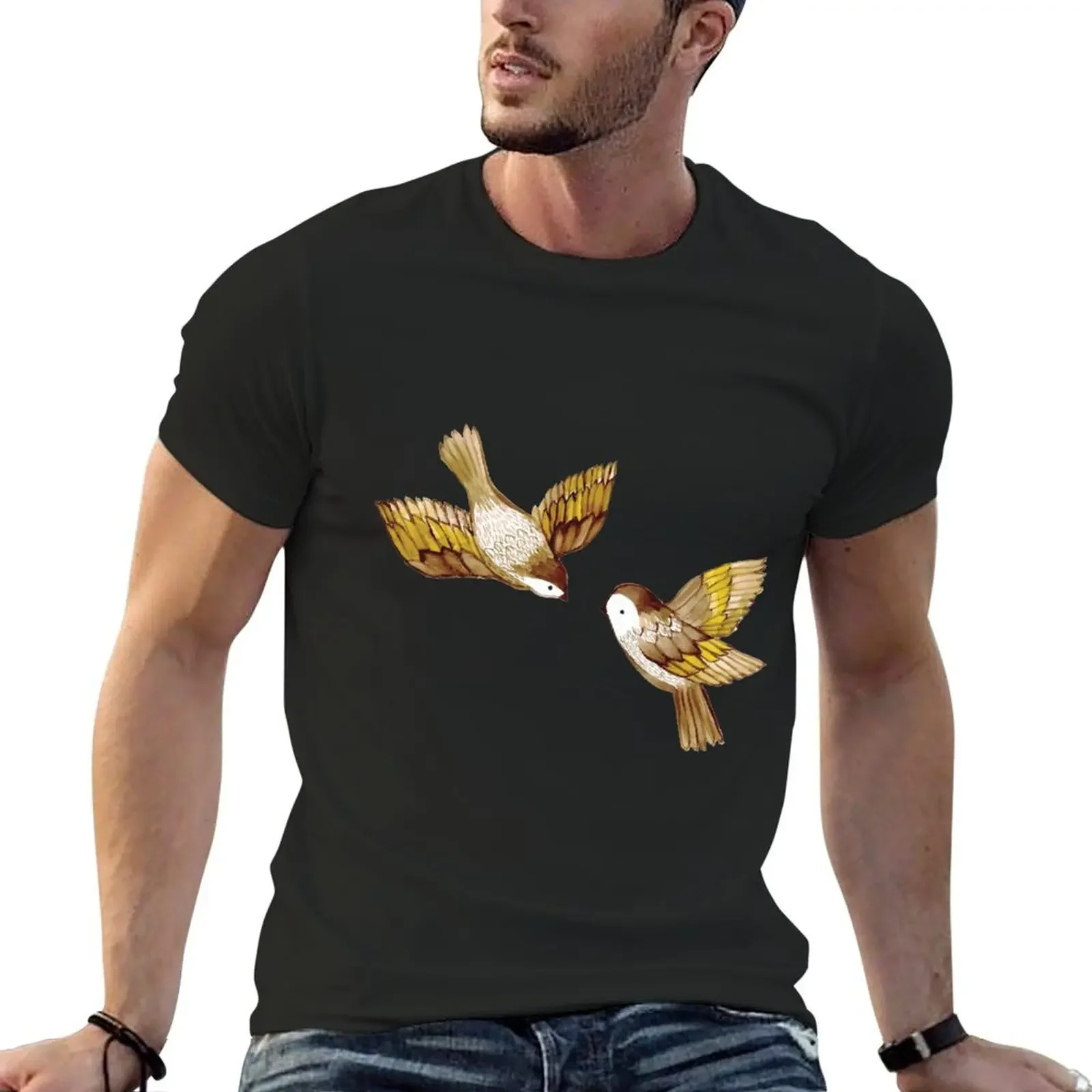 Two Birds in Flight on Fawn Caramel Brown T-Shirt graphics animal prinfor boys cute clothes workout shirts for men