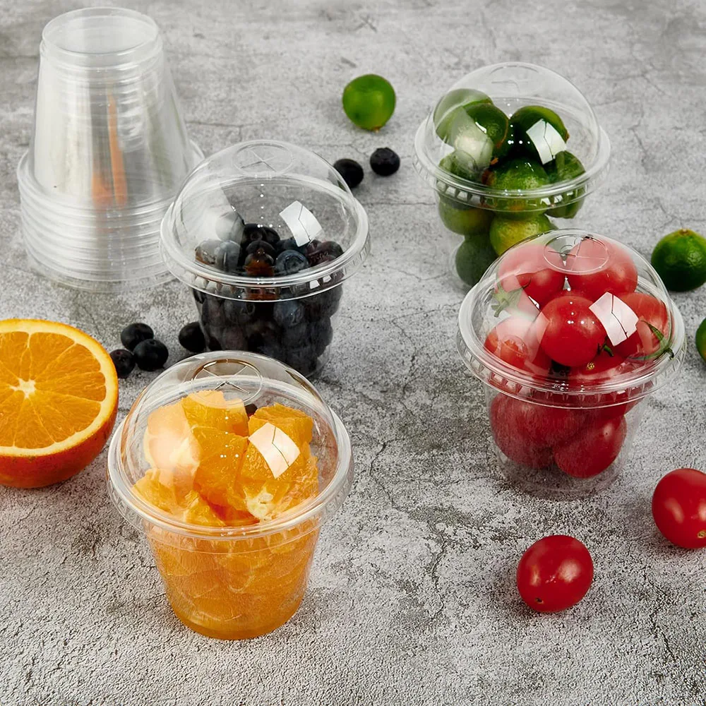 9oz Clear Plastic Cups With Dome Lids, Crystal PET Dessert Cups, Cold Party Cups for Cupcake/Ice Cream/Latte/Cold drinks