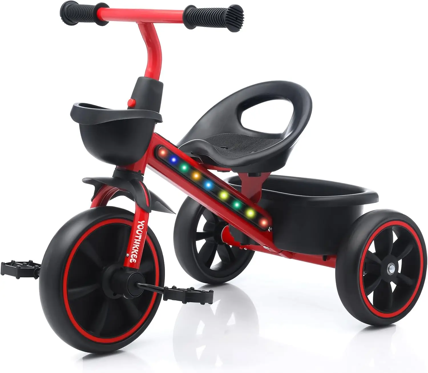 

Tricycle with LED Lights for Toddlers 1-3 Years, Stable 3-Wheel Design & Storage Basket for Indoor Outdoor Fun