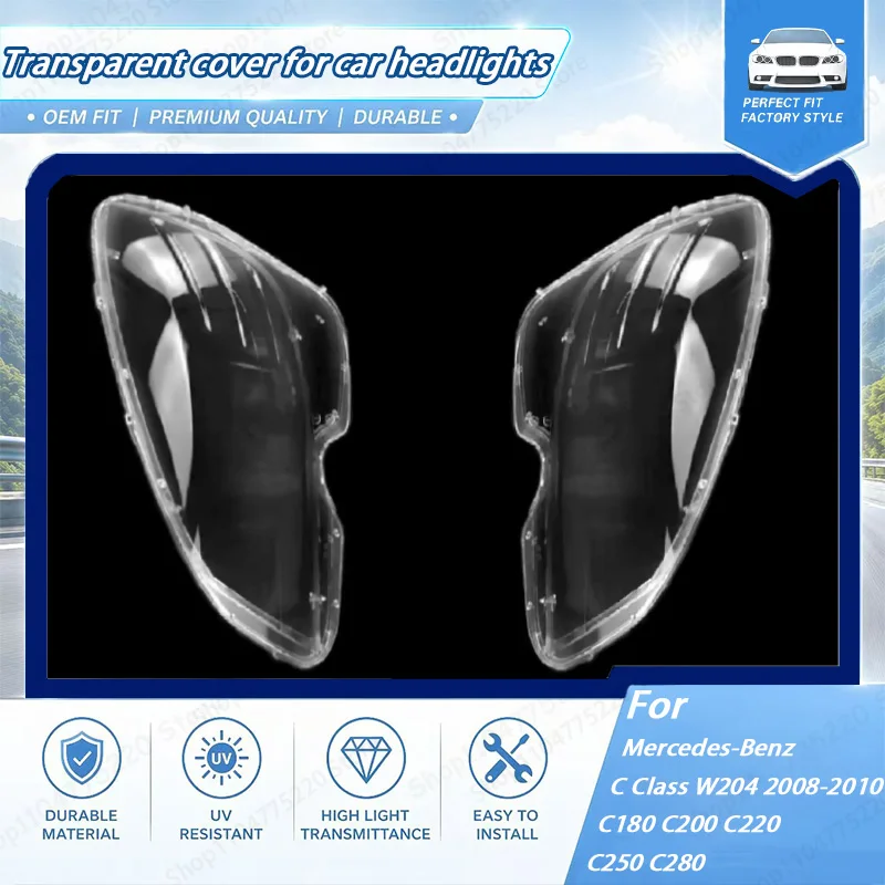 

2x Headlight Shell Transparent Lampshade Cover Headlamp Glass For Mercedes-Benz C Class W204 2008-2010 C180 C200 C220 C250 C280