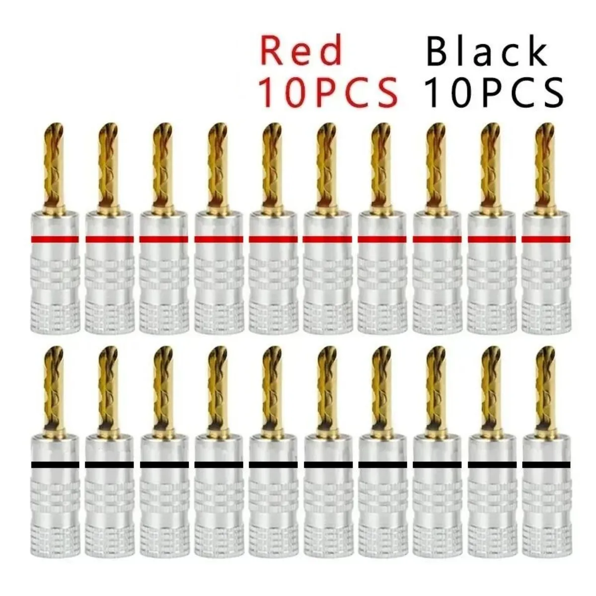 

20pcs/10pairs Banana plug 24K Gold Plated Copper BFA 4mm Banana connector Male Speaker plug black&red