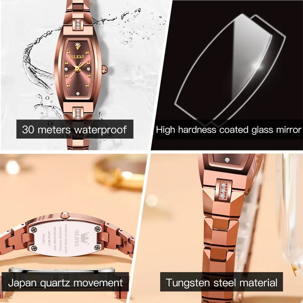 OLEVS 5501 Japan Quartz Tungsten steel Strap Women Wristwatches, Fashion Luxury Super-thin Waterproof Watches For Women