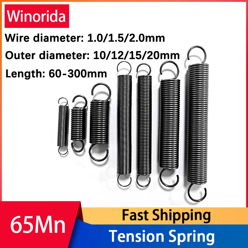 Wire diameter 1.0mm 1.5mm 2.0mm Open hook Tension spring 65Mn Strong Extended Spring