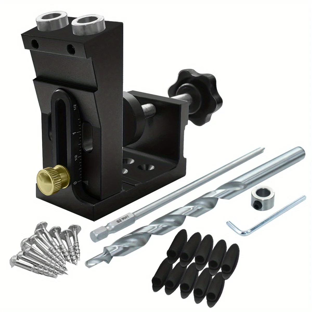 Woodworking Pocket Hole Jig Kit 9.5mm Oblique Hole Puncher Locator 3/8inch Drill Bit & Clamp Carpentry Drilling Guide tool kit