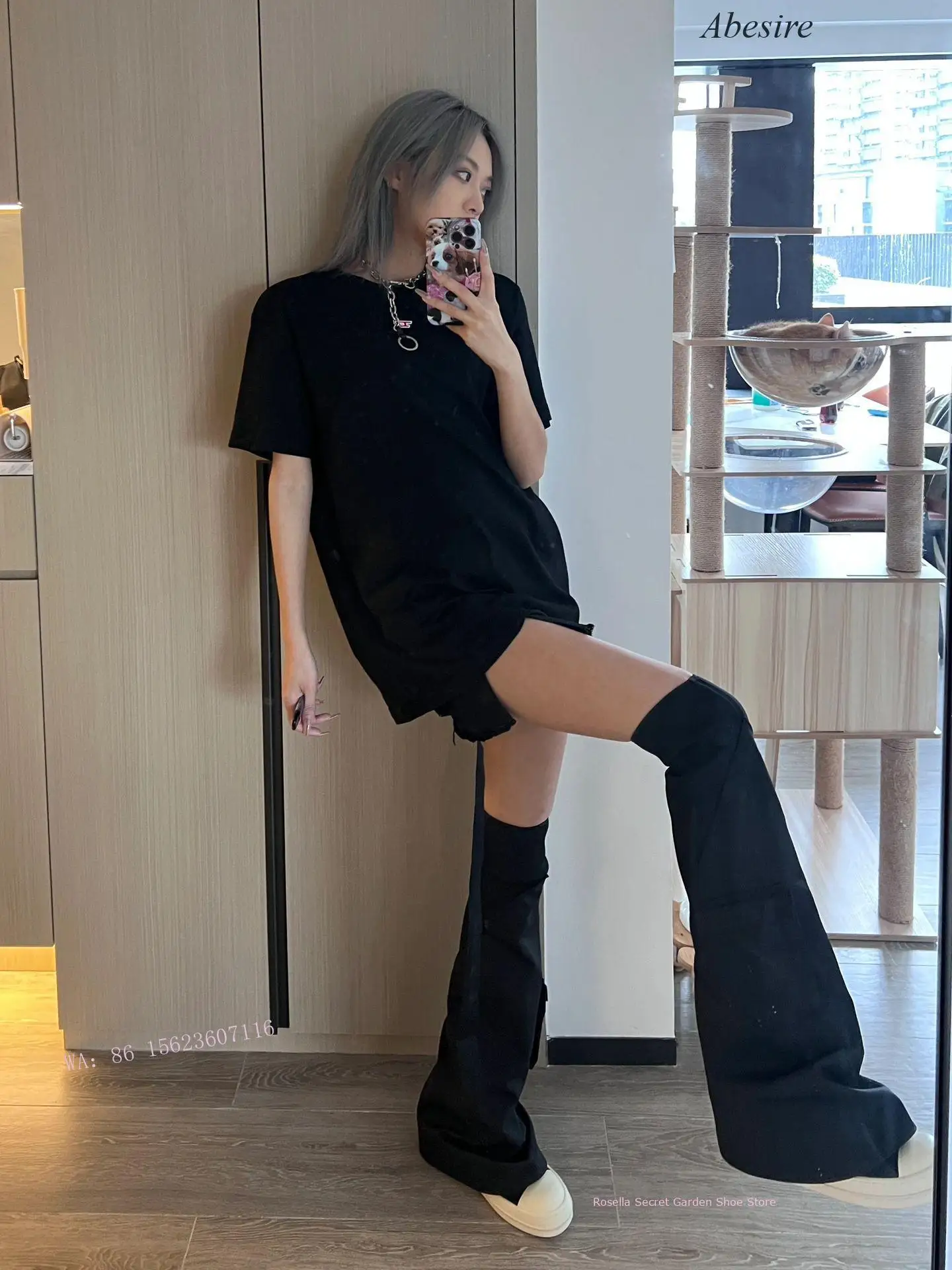 New Cool Women's Over-The-Knee Trouser Boots with Detachable Pockets and Pleated Design, Stacked Boots To Hit The Streets