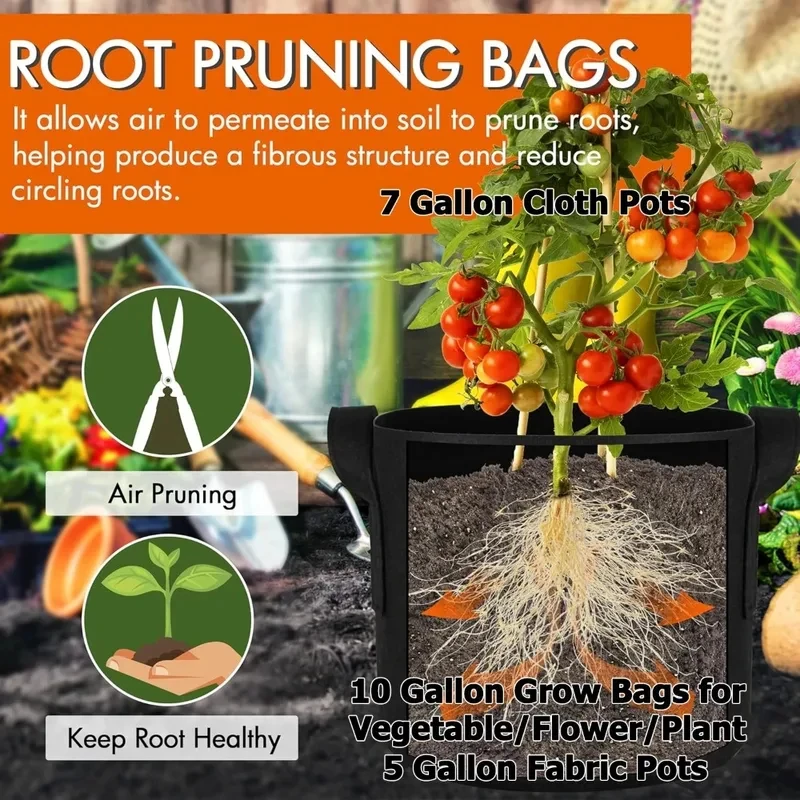 5Pcs Multi-Gallon Fabric Grow Bags, Heavy Duty Non-Woven Planter Pots for Veggies & Flowers
