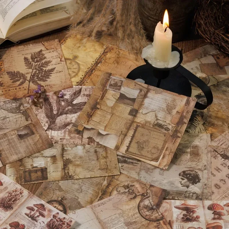 30Pcs Book Vintage Butterfly Plants Decoration Collage Pack Material Paper Retro Collection Handbook Old Scrapbook 153*138MM