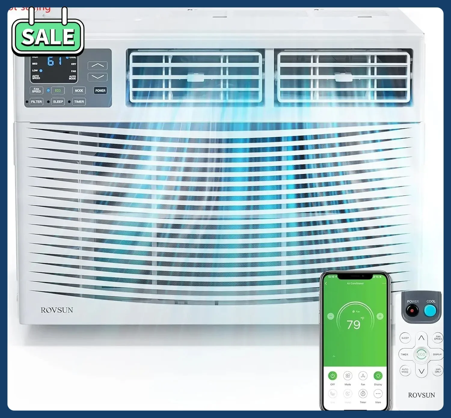

Энергосберегающий умный оконный кондиционер 8000 BTU с Wi-Fi, дистанционным управлением через приложение и таймером