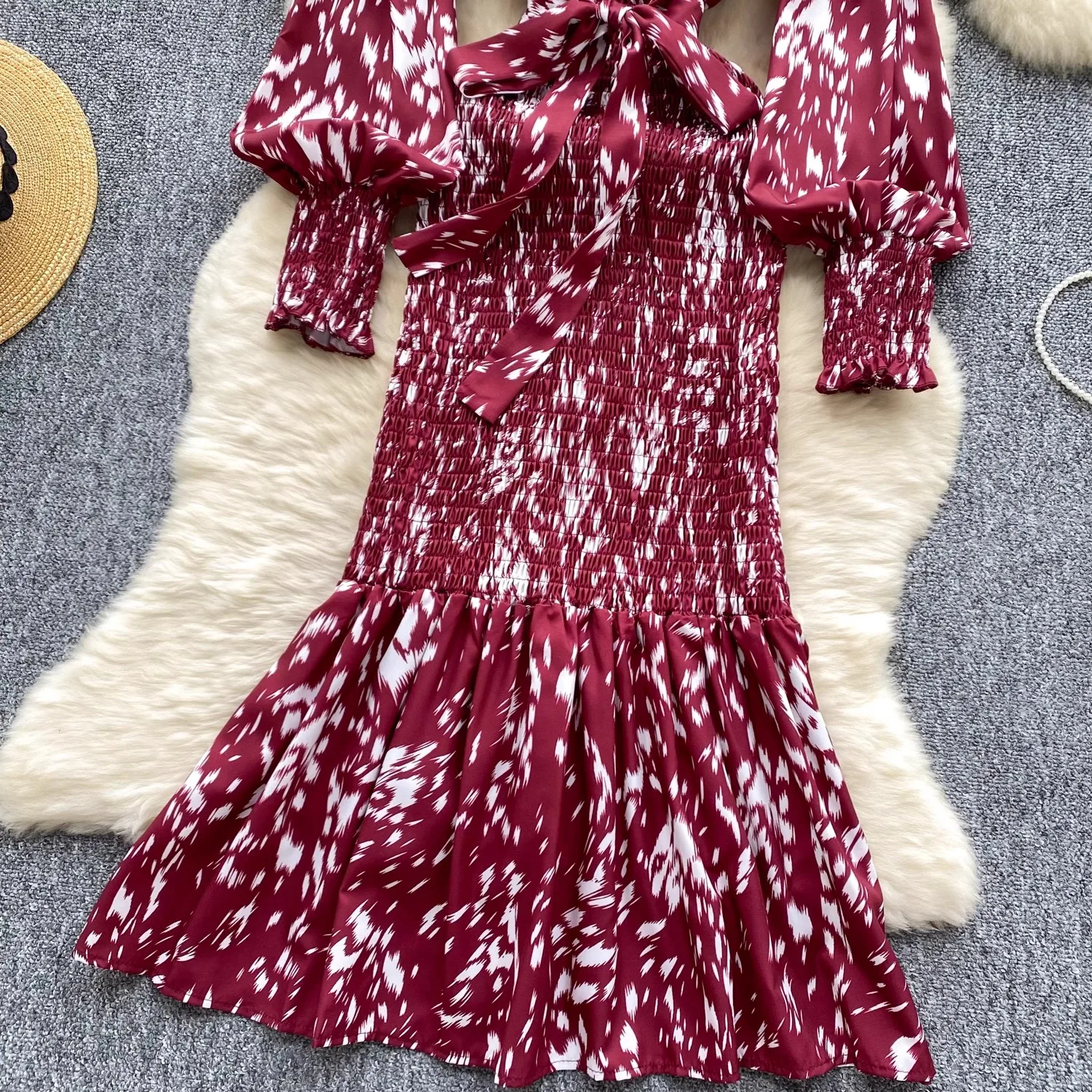 YuooMuoo Abito da donna 2024 Autunno Moda Scollo a V Stampato Manica lunga Maxi abito con cintura Pacchetto sexy Fianchi Party Abito a sirena