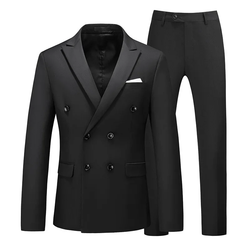 

W-118 Men's Large Size Wedding Suit Groomsmen Suit Two-piece Double-breasted Solid Color Suit Groom Suit