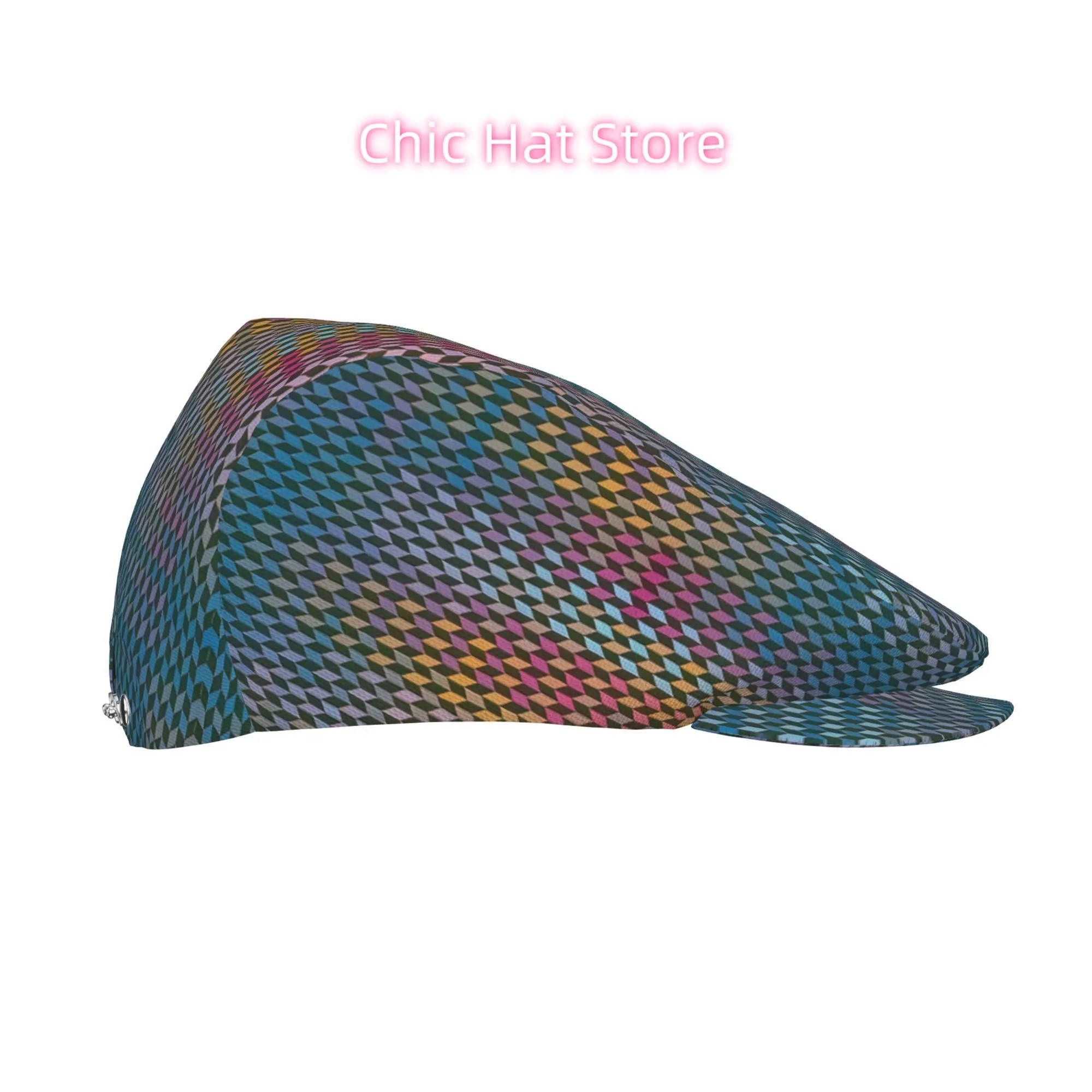 1pc Colorful Diamond Grids All-Over Print Flat-Top Hats for Men And Women, Newsboy Caps, Berets, Irish Hats, Driver Caps, Retro