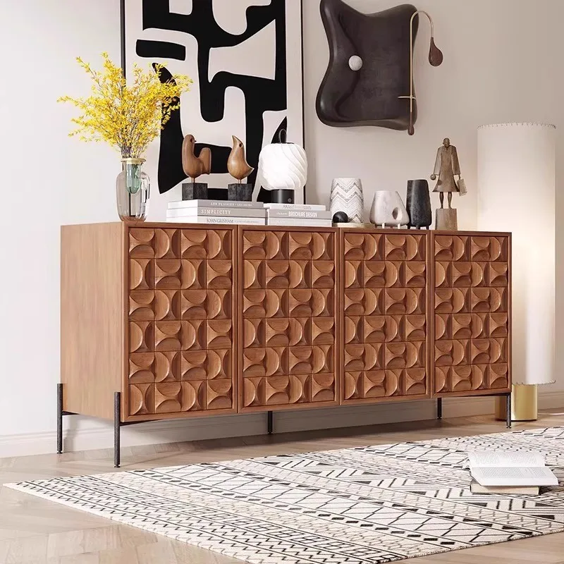 

Medieval Solid Wood Carving Decorative Storage Cabinet Retro Entry Entrance Cabinet