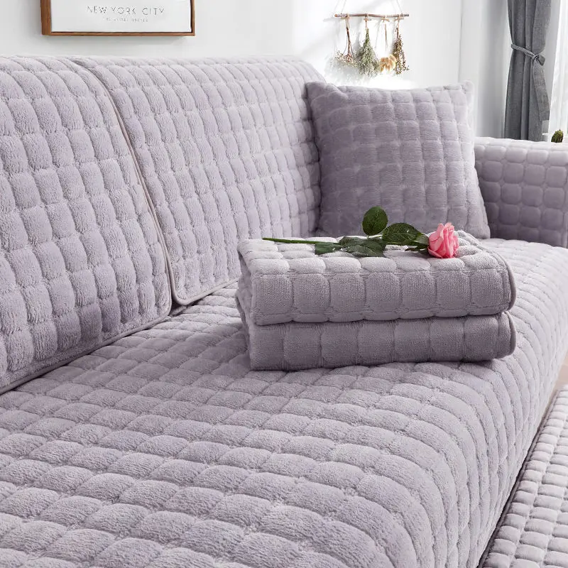 Solid Color Red Soft Thicken Flannel Quilted Sofa Towel Warm Plush Sofa Cover Anti-slip Couch Covers for Sofa Floor Mat