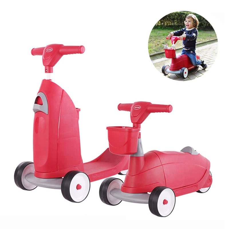 

Children Scooter Can Foot and Ride 2-in-1 Kick Scooter with Storage Box Adjustable Handlebar Height Balance Bike Widen Tires