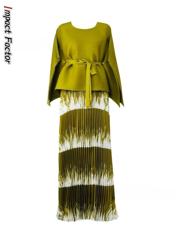 Miyake Gradual Change Color Suit Women's 2025 New Women's Clothing Pleated Top Skirt Two-piece Set