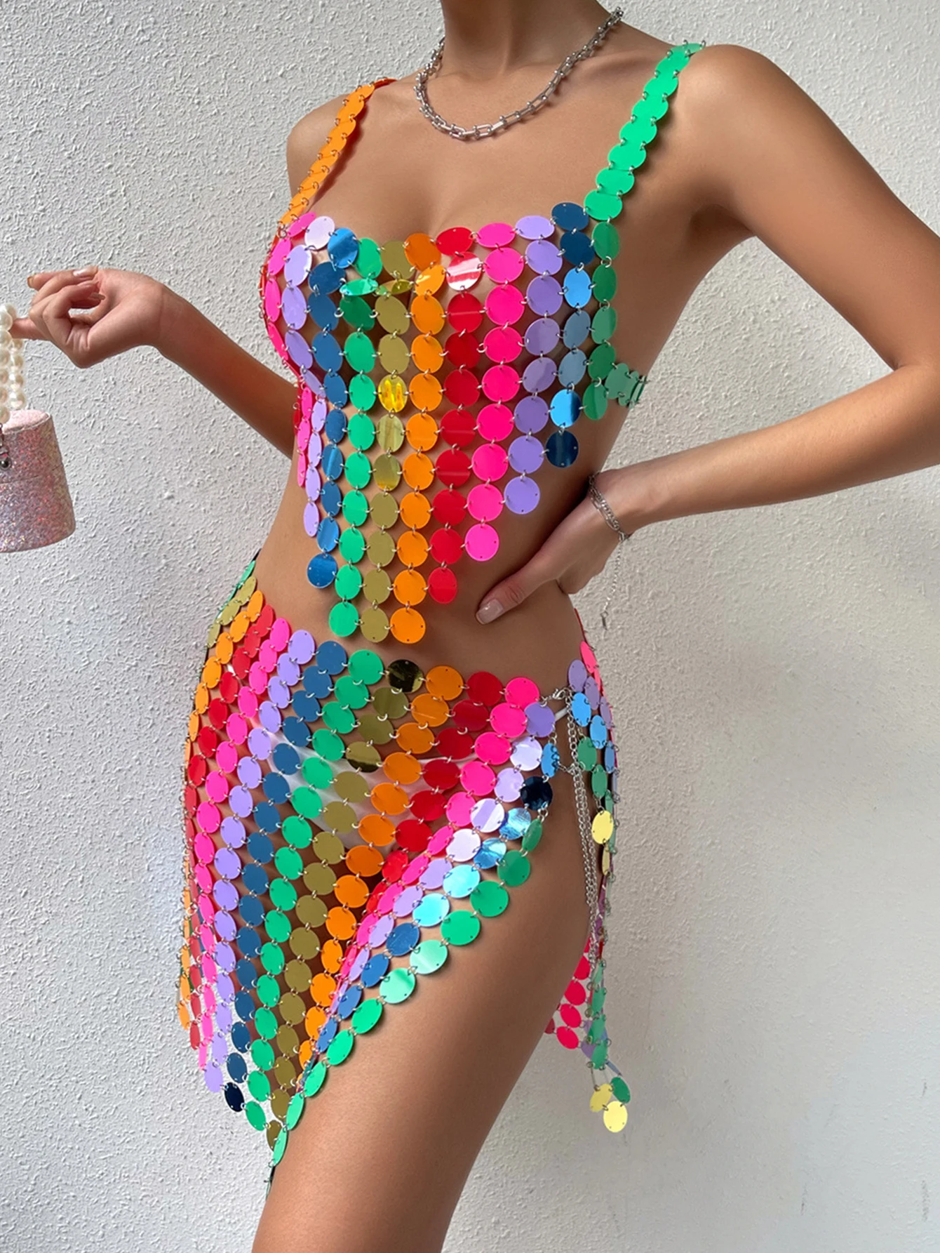 Vestido Mini Bodycon Ver Através de Lantejoulas, Vestidos Glitter, Sem Costas, Sexy, Clube, Praia, Festa, Verão, Metal, 2022