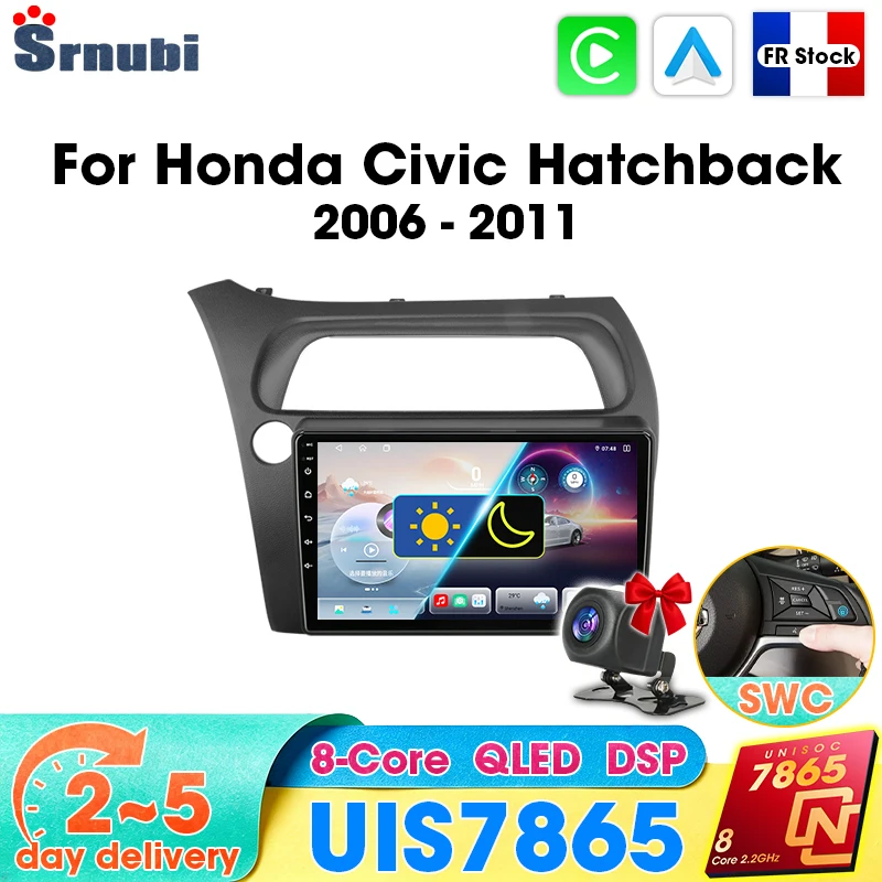 Autoradio pour Honda Civic Hatchback 2006 - 2011, Carplay sans fil, Android Auto, Systèmes intelligents automobiles, Navigation GPS multimédia, Écran QLED, DSP, Bluetooth 5.4, 8 cœurs, 4G WIFI, Écran d'affichage, Caméra de recul