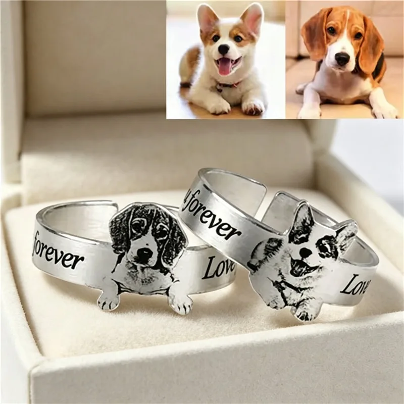 Personalized Custom Photo Dog Cat Men's Women's Stainless Steel Ring Cute Pet Ring, Unique Rings High-Quality and Elegant Gifts