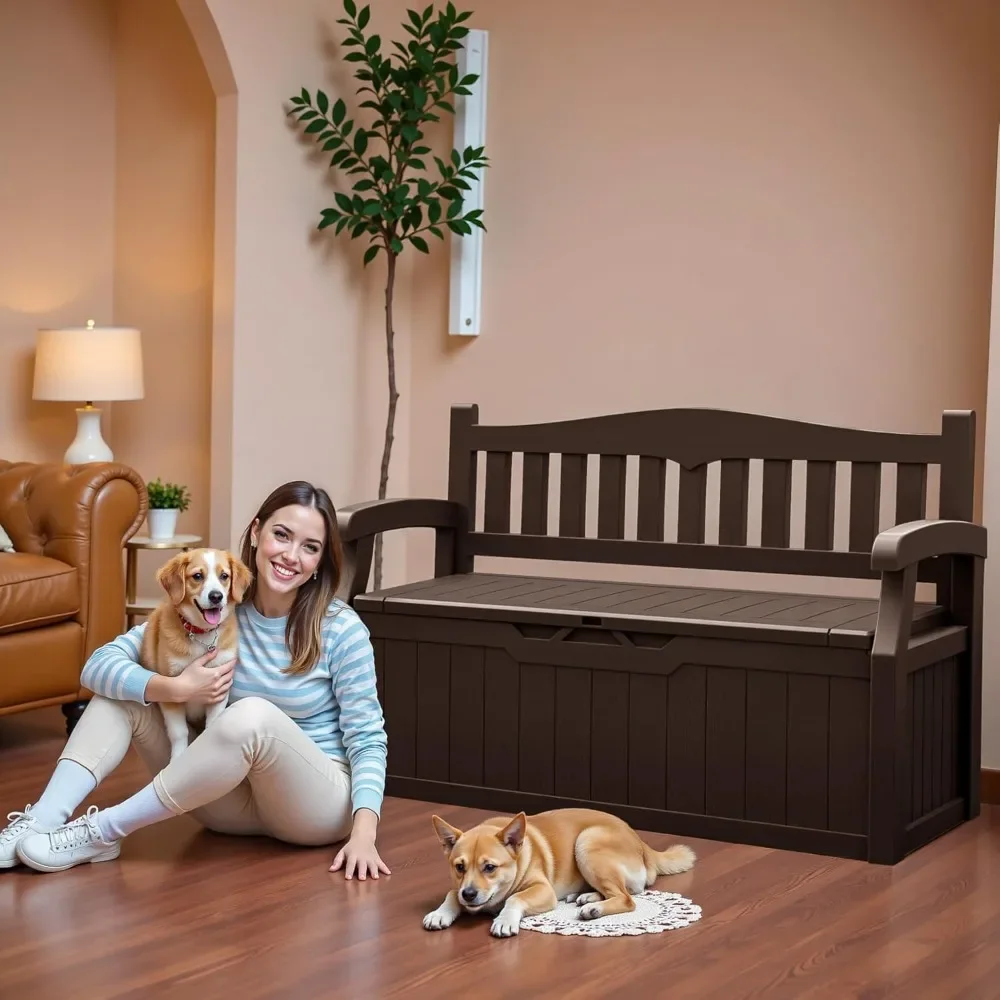 "80 Gallon Resin Storage Bench - Outdoor Deck Box w/ Armrests, Lockable & Waterproof for Patio, Pool & Garden"